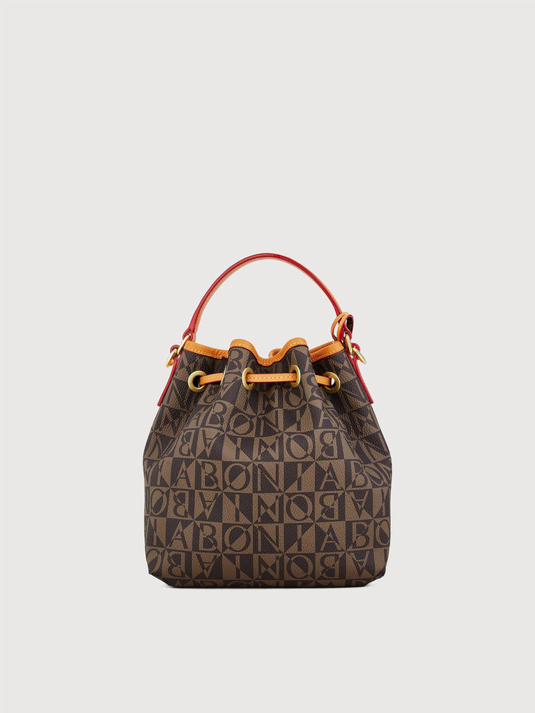 Monogram Mini Drawstring Tie Bucket Bag - BONIA