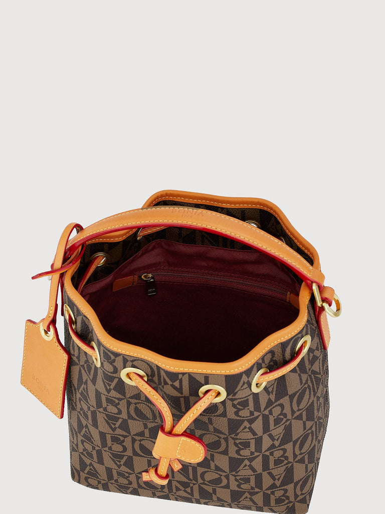 Monogram Mini Drawstring Tie Bucket Bag - BONIA
