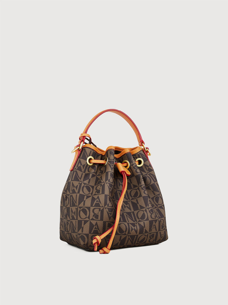 Monogram Mini Drawstring Tie Bucket Bag - BONIA