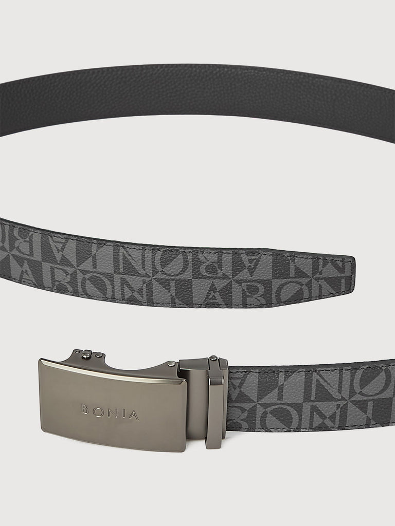 Nello Monogram Reversible Leather Belt with Gunmetal Auto Lock Buckle - BONIA